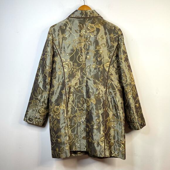 Field Manor Vintage Y2K Gold Brocade Floral Regency Ornate Long Jacket womens L - Picture 9 of 13